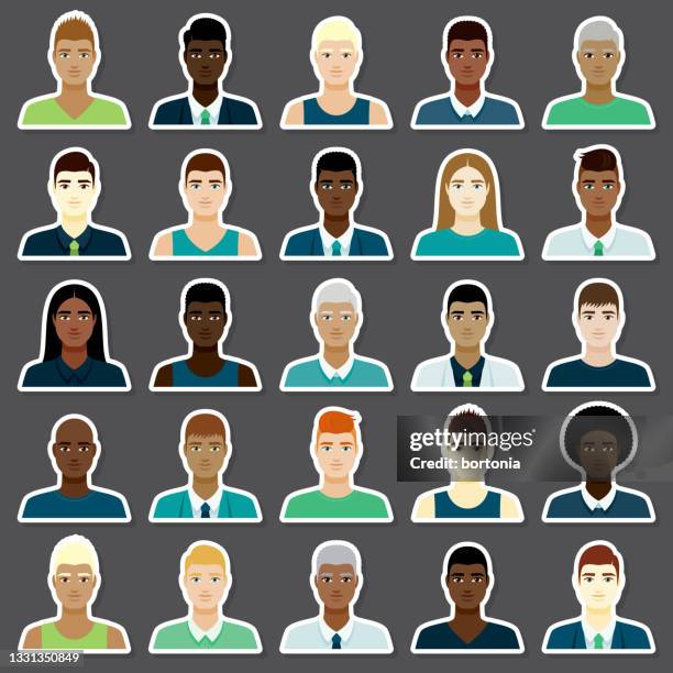 men avatars sticker set - middle eastern portrait stock illustrations