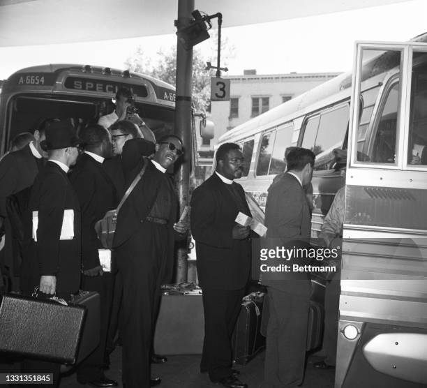 Some 32 Freedom Riders, including Protestant and Jewish clergymen, here for a 3 day test of bus desegregation between here and Florida. Shown prior...