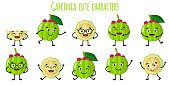 Garcinia fruit cute funny cheerful characters with different poses and emotions.