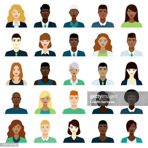 stockillustraties, clipart, cartoons en iconen met men and women avatars icon set - blond haar