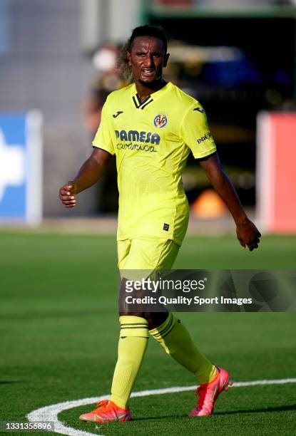 Haissem Hassan of Villarreal looks on during a pre-season friendly match between Villarreal CF and Levante UD at Villarreal Sports Center on July 29,...