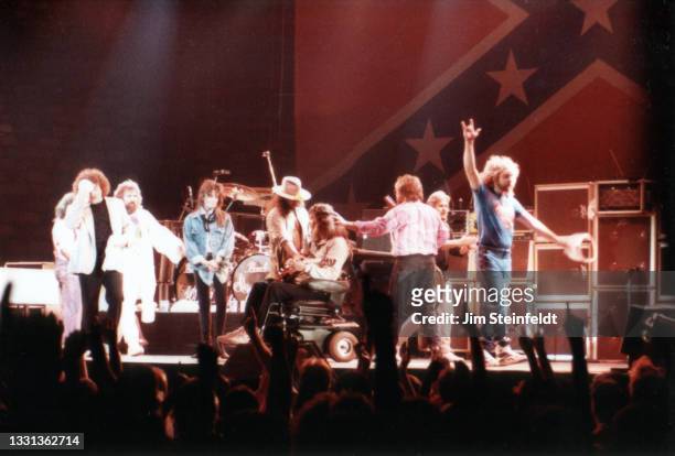 Rock band Lynyrd Skynyrd performs at the Met Center in Bloomington, Minnesota on June 15, 1988.