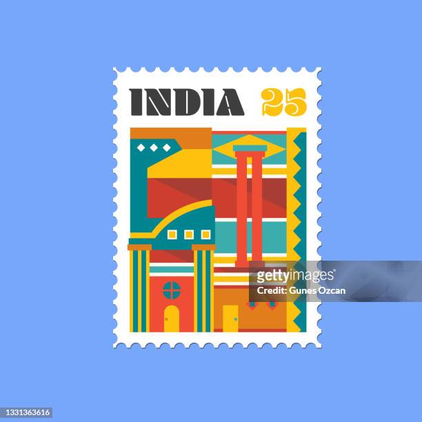 stockillustraties, clipart, cartoons en iconen met flat stamp design - india - neoklassiek