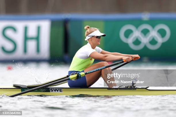 Lovisa Claesson of Team Sweden competes during the Women's Single Sculls Final C on day seven of the Tokyo 2020 Olympic Games at Sea Forest Waterway...