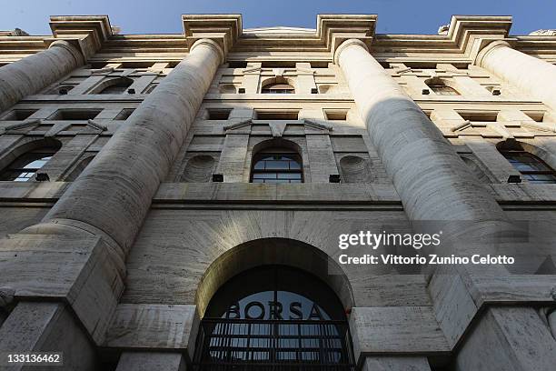 General view of Palazzo Mezzanotte, head office of the Borsa Italiana on November 17, 2011 in Milan, Italy. Italy's new Prime Minister Mario Monti...