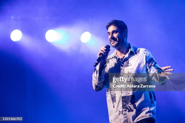 Spanish singer Melendi performs on stage at Teatro Real on July 29, 2021 in Madrid, Spain.