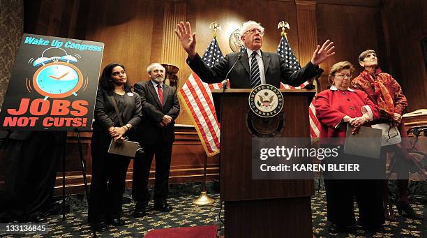 Sen. Bernie Sanders,I-VT, speaks at a rally on Social Security and Medicare at the Dirksen Senate Building November 17, 2011 in Washington, DC. Sen....