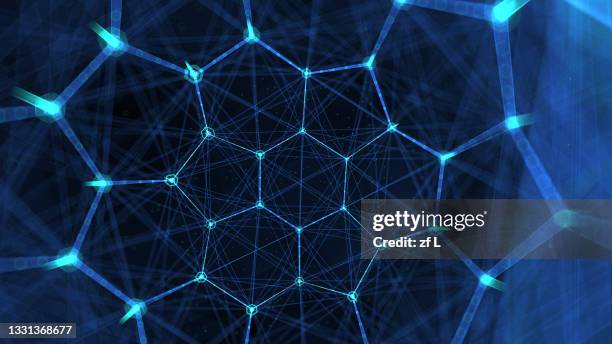 三維渲染快速流動的粒子數據 - hexagon stock pictures, royalty-free photos & images