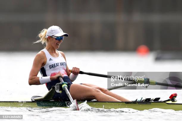 Victoria Thornley of Team Great Britain competes during the Women's Single Sculls Final A on day seven of the Tokyo 2020 Olympic Games at Sea Forest...