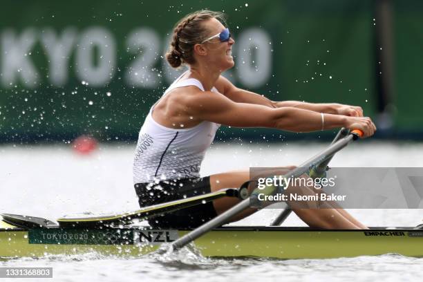 Emma Twigg of Team New Zealand competes during the Women's Single Sculls Final A on day seven of the Tokyo 2020 Olympic Games at Sea Forest Waterway...