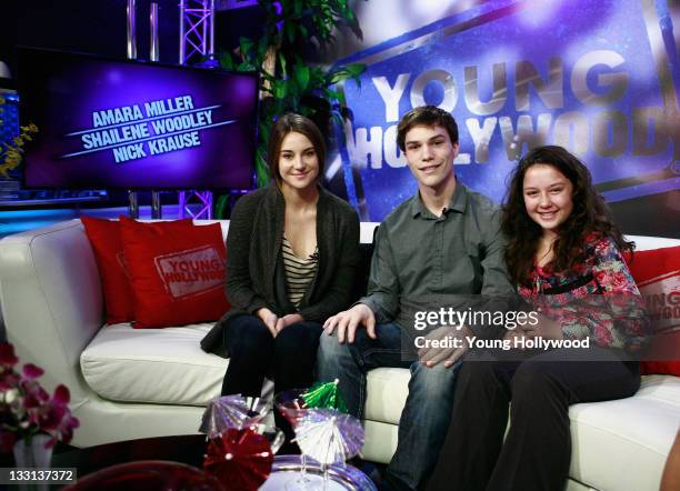 Actress Shailene Woodley, Actor Nick Krause, Actress Amara Miller at the Young Hollywood Studio on November 15, 2011 in Los Angeles, California.