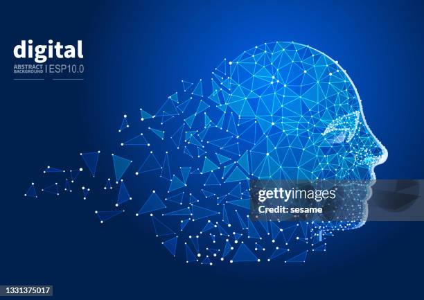 digital brain technology concept, vector abstract low polygonal dot lines connected brain background. - polygon stock illustrations