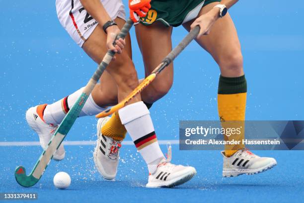 Detailed view of Kira Horn of Team Germany and Tarryn Christie Glasby of Team South Africa battling for a loose ball during the Women's Preliminary...