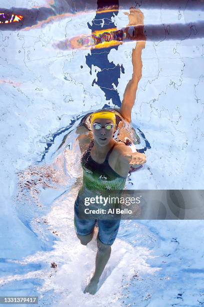 Emma McKeon of Team Australia competes in the Women's 100m Freestyle Final on day seven of the Tokyo 2020 Olympic Games at Tokyo Aquatics Centre on...