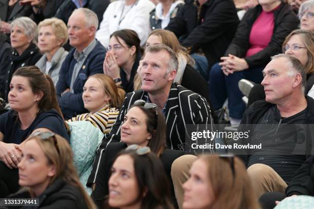 Olympic rower Mahe Drysdale watches the rowing events on the big screen at NZOC HQ on July 30, 2021 in Auckland, New Zealand.