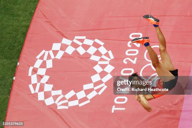 Naoto Tobe of Team Japan competes in the Men's High Jump Qualification on day seven of the Tokyo 2020 Olympic Games at Olympic Stadium on July 30,...