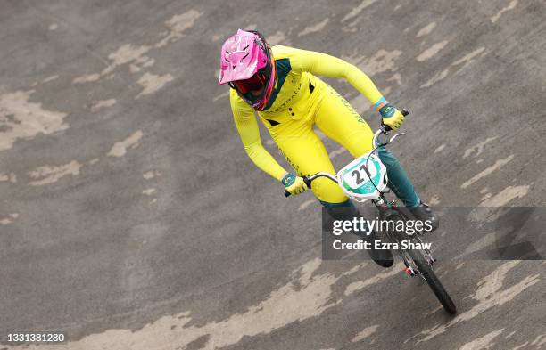 Lauren Reynolds of Team Australia competes during the Women's BMX semifinal heat 2, run 1 on day seven of the Tokyo 2020 Olympic Games at Ariake...