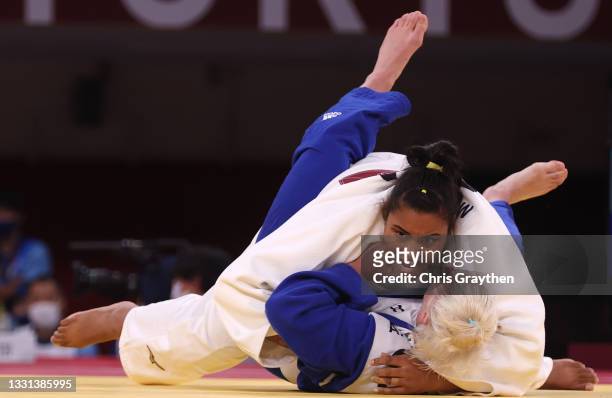Anmari Velensek of Team Slovenia and Maria Suelen Altheman of Team Brazil compete during the Women’s Judo +78kg Elimination Round of 16 on day seven...