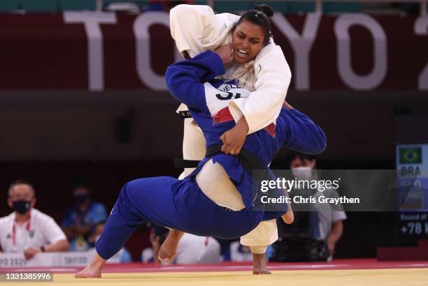 Anmari Velensek of Team Slovenia and Maria Suelen Altheman of Team Brazil compete during the Women’s Judo +78kg Elimination Round of 16 on day seven...