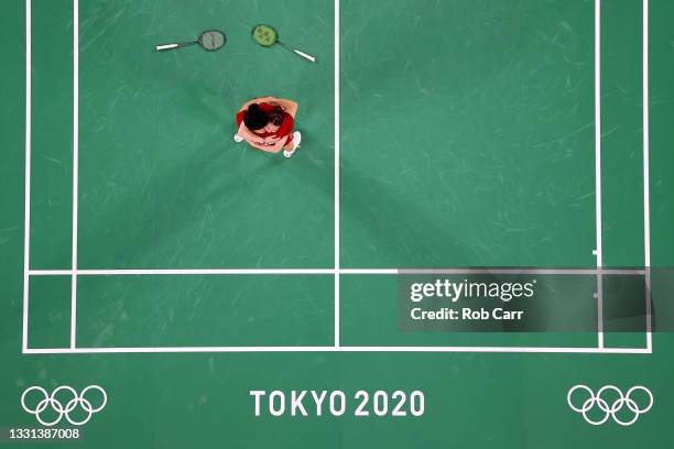 Yuta Watanabe and Arisa Higashino of Team Japan celebrate after winning against Tang Chun Man and Tse Ying Suet of Team Hong Kong China during the...