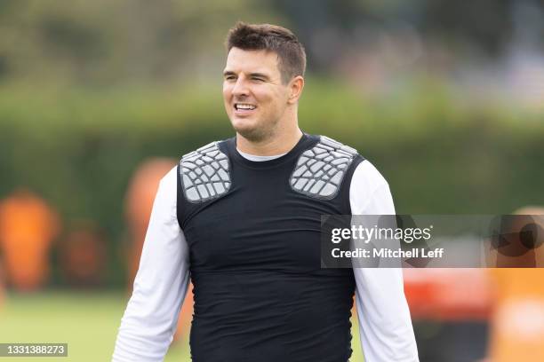 Ryan Kerrigan of the Philadelphia Eagles walks off the field after training camp at the NovaCare Complex on July 29, 2021 in Philadelphia,...