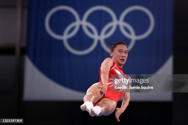Xueying Zhu of Team China competes in the Women's Trampoline Qualification on day seven of the Tokyo 2020 Olympic Games at Ariake Gymnastics Centre...