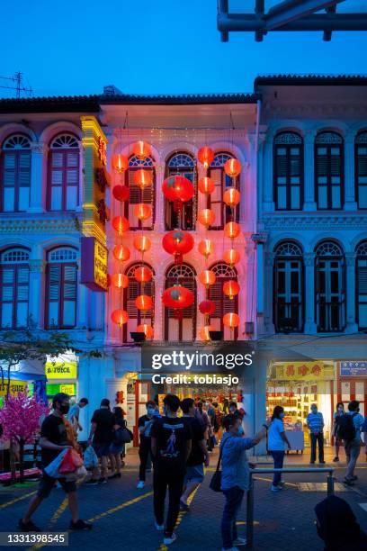 bar street at night in chinatown singapore - singapore alley stock pictures, royalty-free photos & images