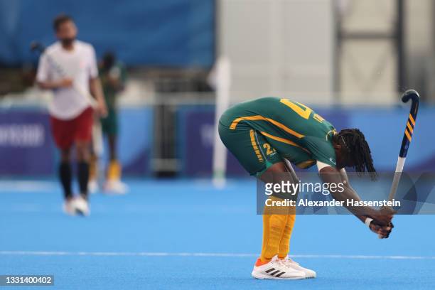 Nqobile Mansuet Ntuli of Team South Africa reacts after the Men's Preliminary Pool A match between Canada and South Africa on day seven of the Tokyo...