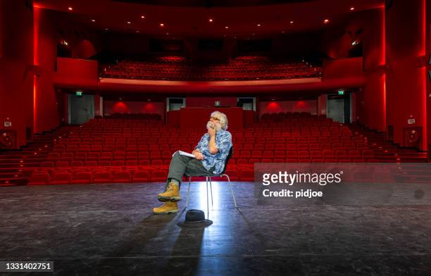 actor, director rehearsal in theatre - film director chair stock pictures, royalty-free photos & images