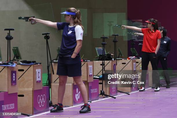 Gold Medalist Vitalina Batsarashkina, Bronze Medalist Jiaruixuan Xiao of Team China, and Silver Medalist Minjung Kim of Team South Korea compete in...