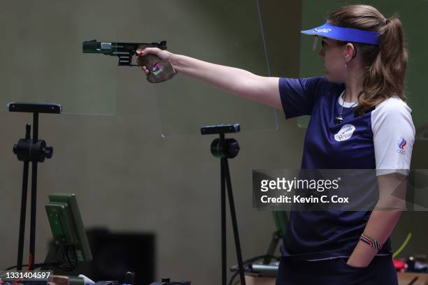 Gold Medalist Vitalina Batsarashkina competes in 25m Pistol Women's Finals on day seven of the Tokyo 2020 Olympic Games at Asaka Shooting Range on...