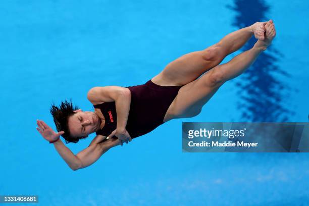 Anna Pysmenska of Team Ukraine competes during the Women's 3m Springboard Preliminary round on day seven of the Tokyo 2020 Olympic Games at Tokyo...