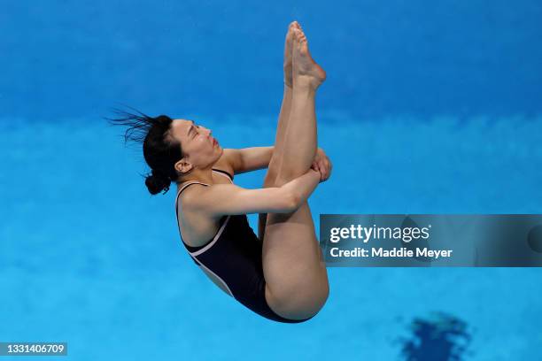 Suji Kim of Team South Korea competes during the Women's 3m Springboard Preliminary round on day seven of the Tokyo 2020 Olympic Games at Tokyo...