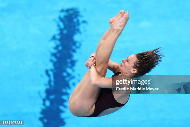 Anna Pysmenska of Team Ukraine competes during the Women's 3m Springboard Preliminary round on day seven of the Tokyo 2020 Olympic Games at Tokyo...