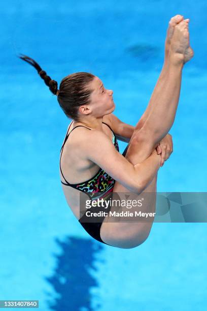 Tina Punzel of Team Germany competes during the Women's 3m Springboard Preliminary round on day seven of the Tokyo 2020 Olympic Games at Tokyo...