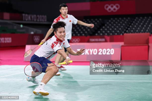 Wang Yi Lyu and Huang Dong Ping of Team China compete against Zheng Si Wei and Huang Ya Qiong of Team China during the Mix Doubles Gold Medal match...