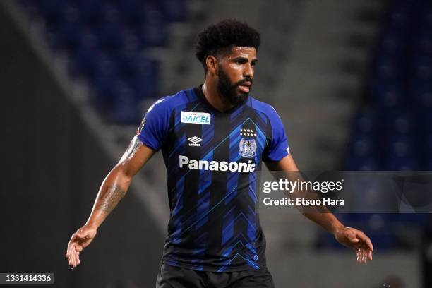 Patric of Gamba Osaka reacts during the J.League Meiji Yasuda J1 match between Gamba Osaka and Kashima Antlers at Panasonic Stadium Suita on July 24,...