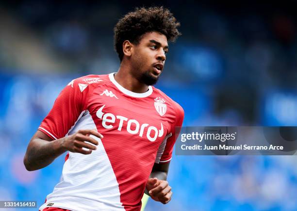 Willem Geubbels of AS Monaco reacts during the Friendly Match between Real Sociedad and As Monaco at Reale Arena on July 28, 2021 in San Sebastian,...