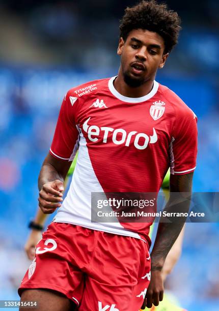 Willem Geubbels of AS Monaco reacts during the Friendly Match between Real Sociedad and As Monaco at Reale Arena on July 28, 2021 in San Sebastian,...