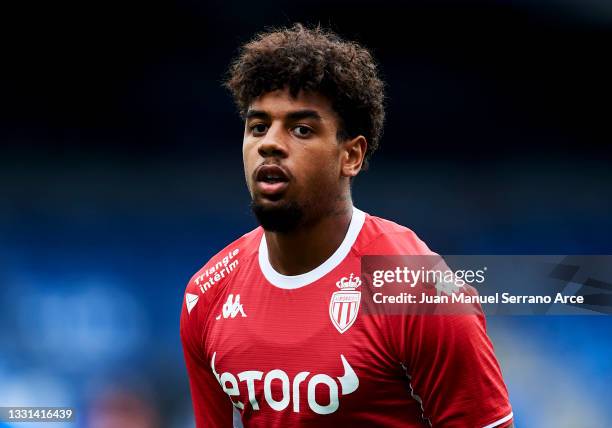 Willem Geubbels of AS Monaco reacts during the Friendly Match between Real Sociedad and As Monaco at Reale Arena on July 28, 2021 in San Sebastian,...