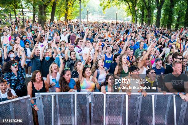 Festival goers attend Lollapalooza at Grant Park on July 29, 2021 in Chicago, Illinois.