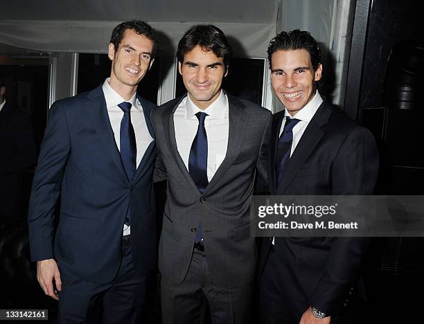 Tennis players Andy Murray, Roger Federer and Rafael Nadal attend 'A Night With The Stars' Barclays ATP World Tour Finals Gala hosted by Great Ormond...
