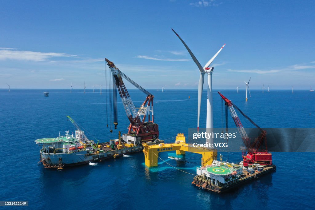 Offshore Wind Farm Under Construction In Yangjiang