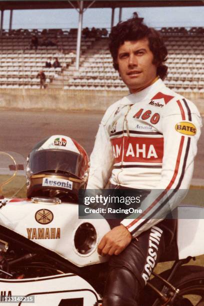 Italy’s Giacomo Agostini at Daytona International Speedway, where he won the Daytona 200 motorcycle event in 1974. Agostini won 15 world titles in...