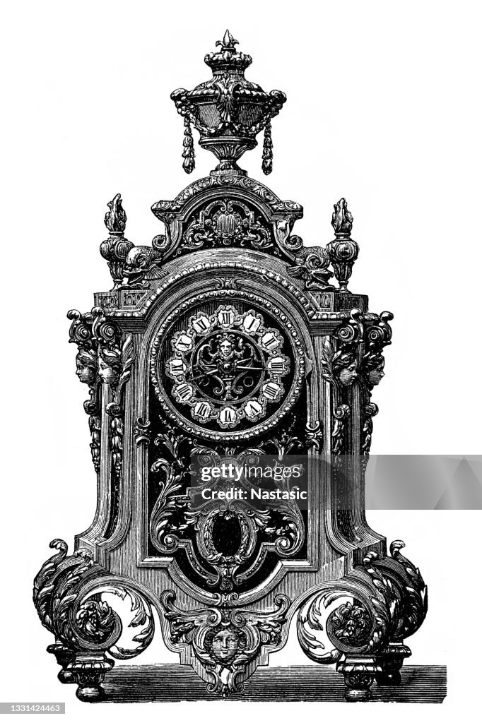 Gold-plated brass clock in the style of Louis XIV by Susse Freres in Paris, Vienna Exhibition 1873