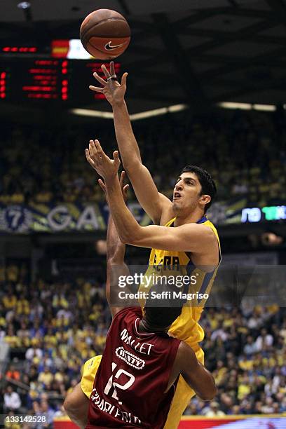 Lior Eliyahu, #8 of Maccabi Electra Tel Aviv in action during the 2011-2012 Turkish Airlines Euroleague Regular Season Game Day 5 between Maccabi...