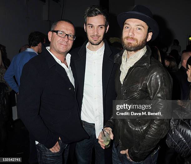 Sean Pertwee, Ben Jackson and Jude Law attend an after party following the UK Film Premiere of 'Beyond Time: William Turnbull' at The Institute Of...