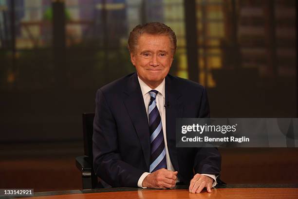 Personality Regis Philbin attends a press conference on his departure from "Live with Regis and Kelly" at ABC Studios on November 17, 2011 in New...