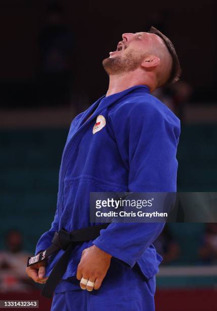 Lukas Krpalek of Team Czech Republic celebrates his win over Guram Tushishvili of Team Georgia during the Men’s Judo +100kg Final on day seven of the...