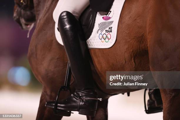 Jesse Campbell of Team New Zealand riding Diachello competes in the Eventing Dressage Team and Individual Day 1 - Session 2 on day seven of the Tokyo...